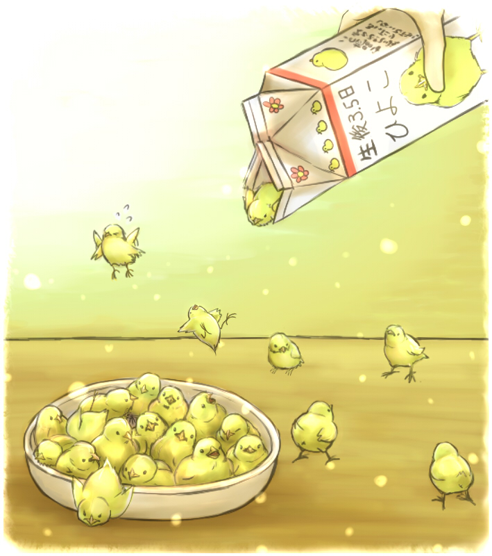 bird, bowl, chick, flying, milk_carton, original, translated, translation_request, wings, yoshiyanmisoko