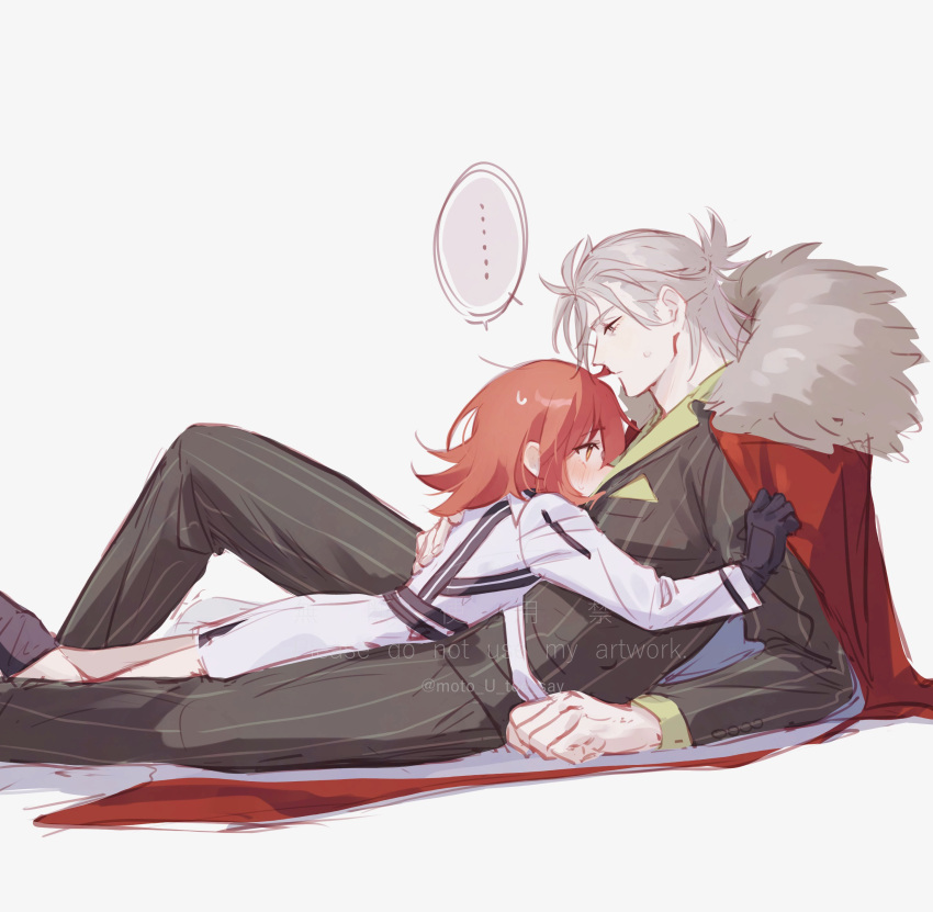 ..., 1boy, 1girl, absurdres, ahoge, black_gloves, cape, coat