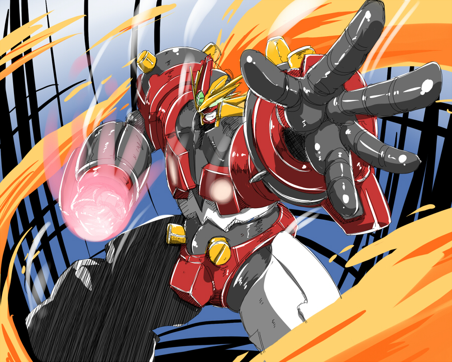 burning_hand, burning_hands, clenched_hand, fighting_stance, fist, godannar, godannar_(mecha), mecha