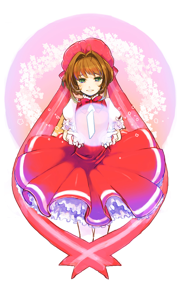 bad_id, brown_hair, card, card_captor_sakura, card_with_aura, cardcaptor_sakura, child, dress