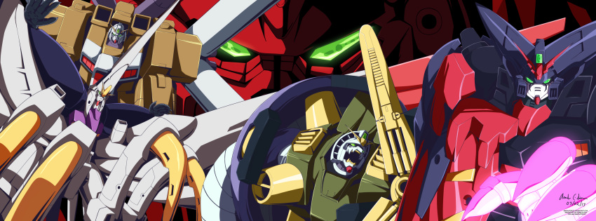 2017, absurdres, clawed_hands, dated, devil_gundam, english_commentary, fangs, g_gundam
