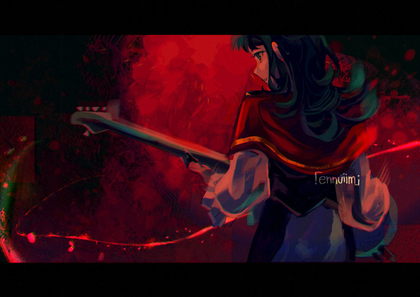 1girl, 5-string_bass_guitar, bang_dream!, bang_dream!_it's_mygo!!!!!, bass_guitar, black_gloves, black_hair, blue_eyes