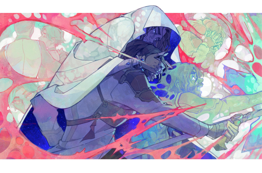 2boys, afterimage, arcane:_league_of_legends, arcane_jayce, armor, bags_under_eyes, bandaged_arm, bandages