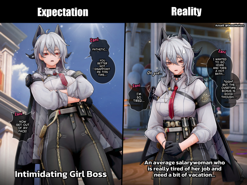 1girl, 3d, absurdres, actualekusu, arm_pouch, armband, black_armband, black_horns