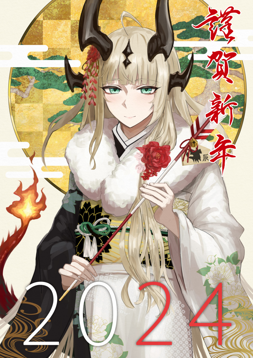 1girl, absurdres, ahoge, arknights, arrow_(projectile), bell, blonde_hair, blush