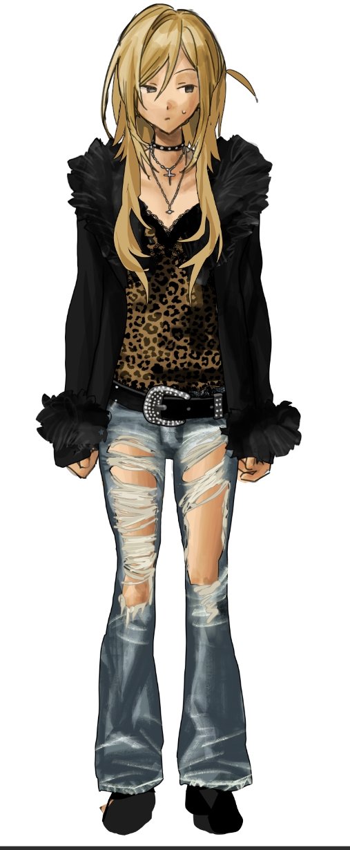 1girl, airuryun, animal_print, bell-bottoms, belt, black_belt, black_jacket, black_shoes