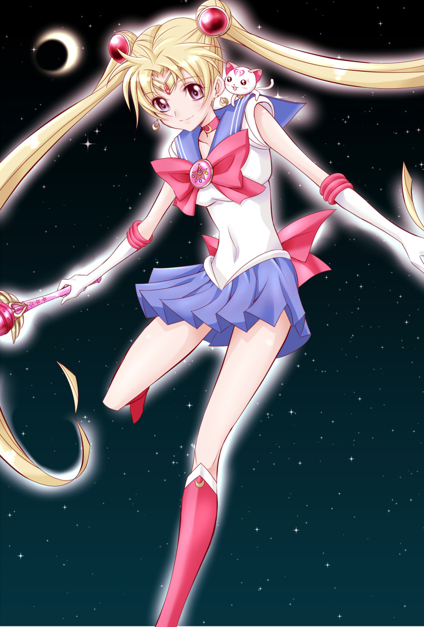 bishoujo_senshi_sailor_moon, blonde_hair, blue_eyes, choker, crescent, crescent_moon, crossover, double_bun