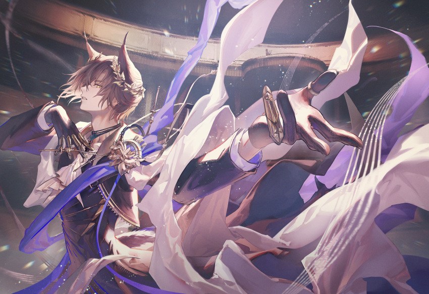 1boy, absurdres, animal_ears, arknights, ascot, black_gloves, black_jacket, black_shirt