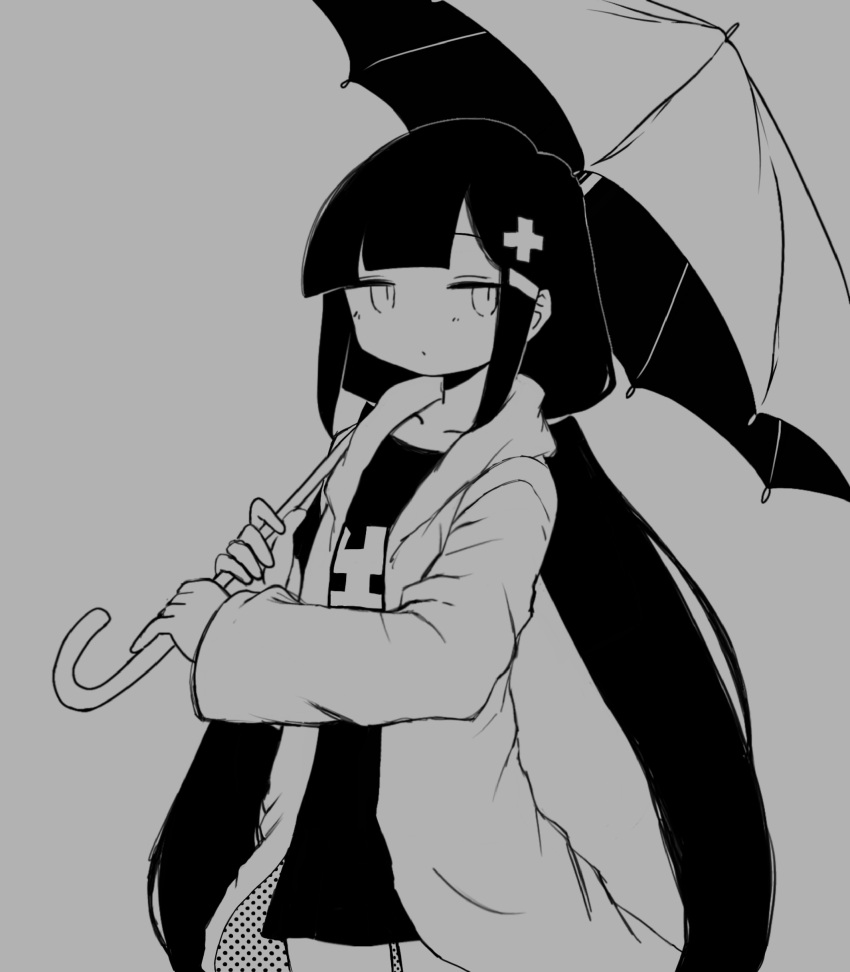1girl, absurdres, closed_mouth, clothes_writing, coat, collarbone, expressionless, fluoxetine_80mg