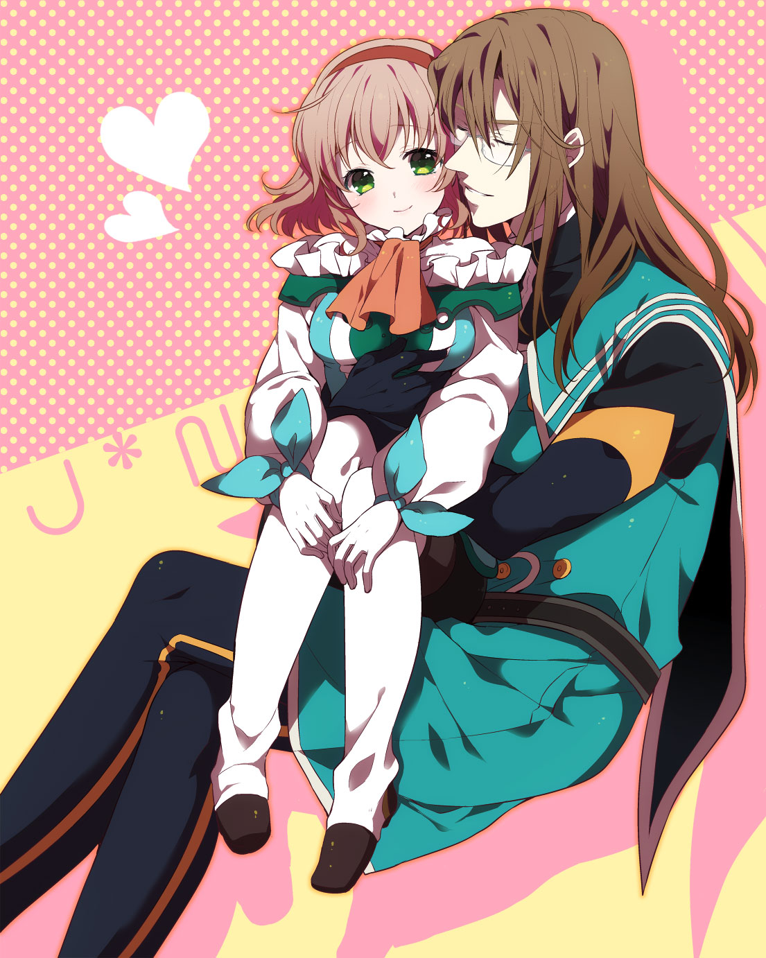 1girl, belt, black_gloves, boots, breast_squeeze, breasts, brown_hair, closed_eyes