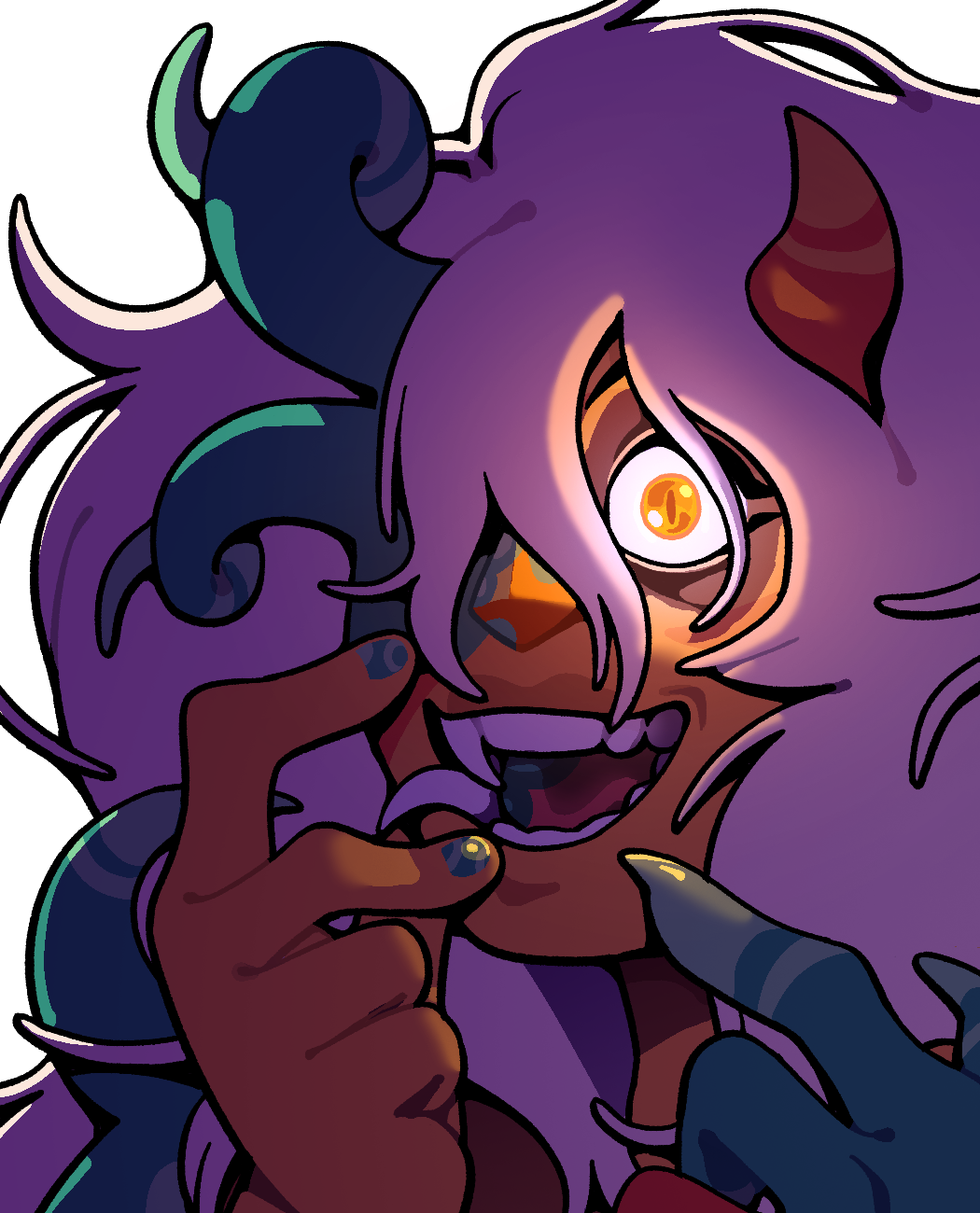 claws, colored_skin, discount-supervillain, fang, fingernails, gem, green_horns, highres