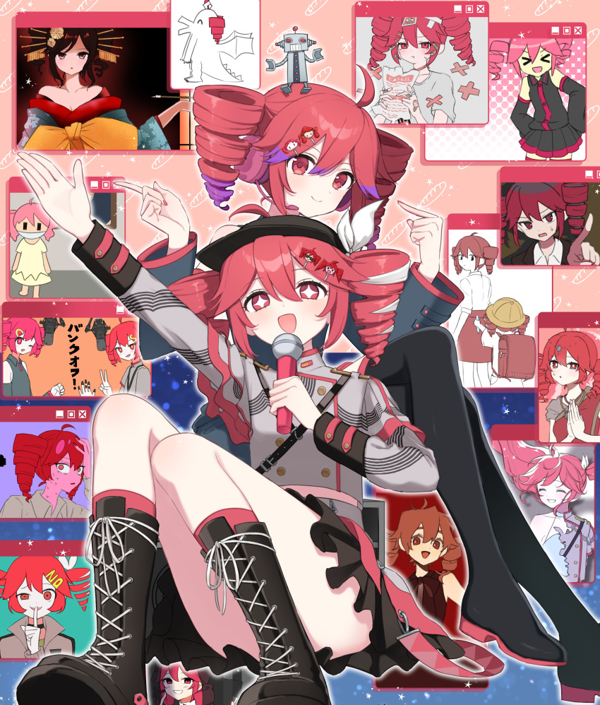 +_+, 2girls, :d, absurdres, age_difference, ahoge, alternate_costume, alternate_hair_color