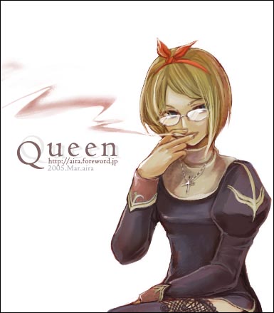 1girl, 2005, aira129, black_thighhighs, blonde_hair, blue_eyes, bow, bow_hairband