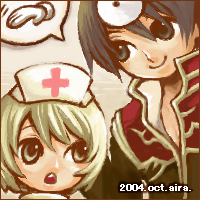 1boy, 1girl, 2004, acolyte_(ragnarok_online), aira129, black_coat, black_eyes, black_hair