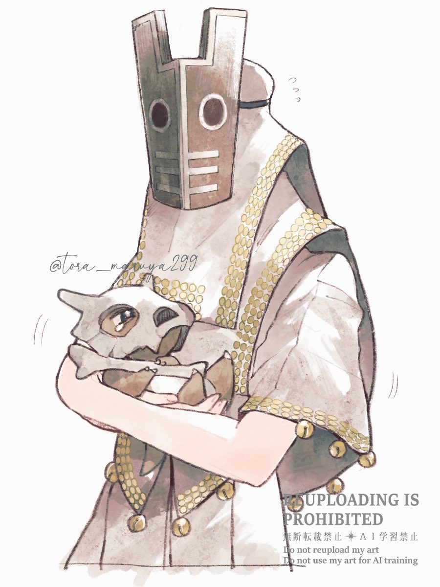 1boy, artist_name, chinese_commentary, commentary_request, crossover, cubone, highres, holding