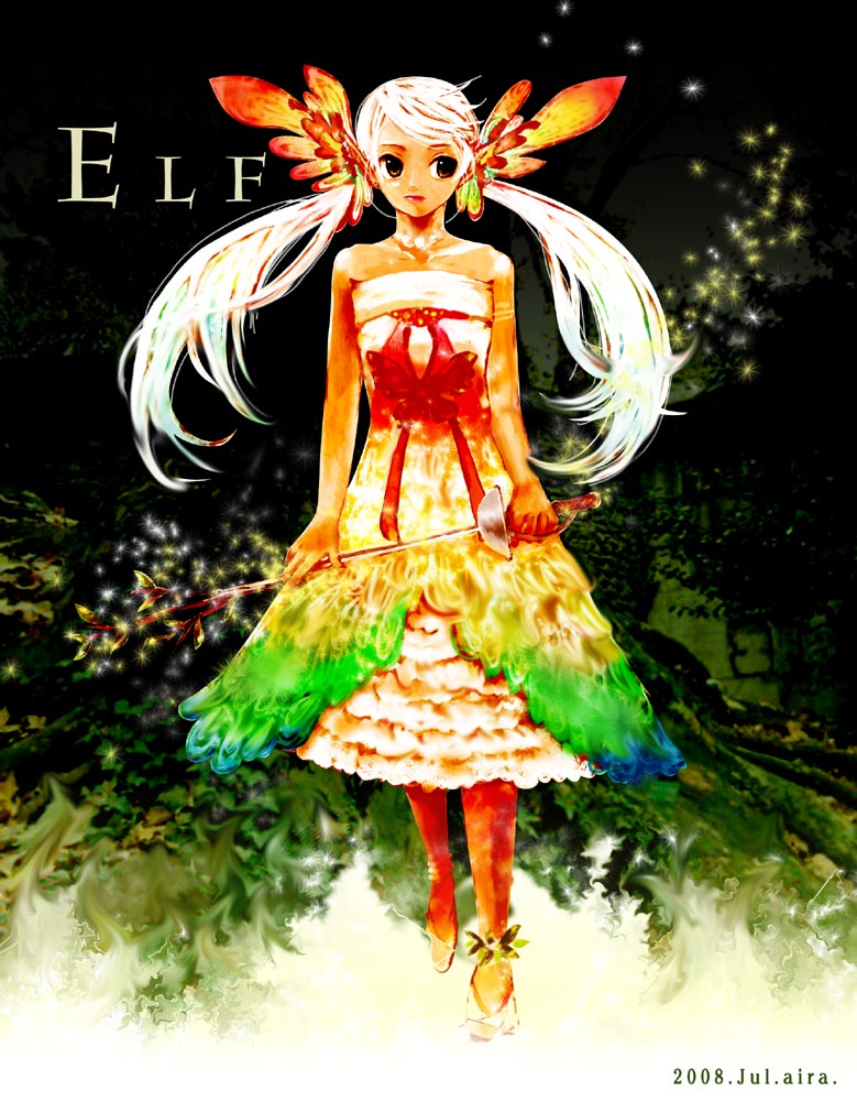 1girl, 2008, aira129, branch, brown_eyes, bug, butterfly, butterfly_wings