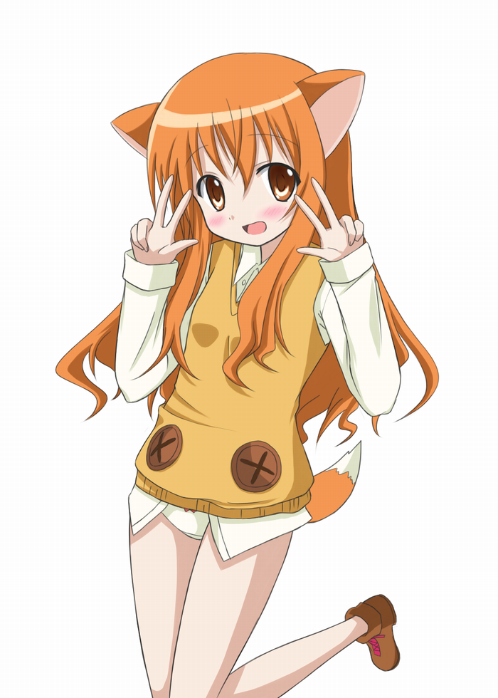 blush, dog_days, dog_ears, dog_tail, katoyuu, long_hair, orange_hair, panties