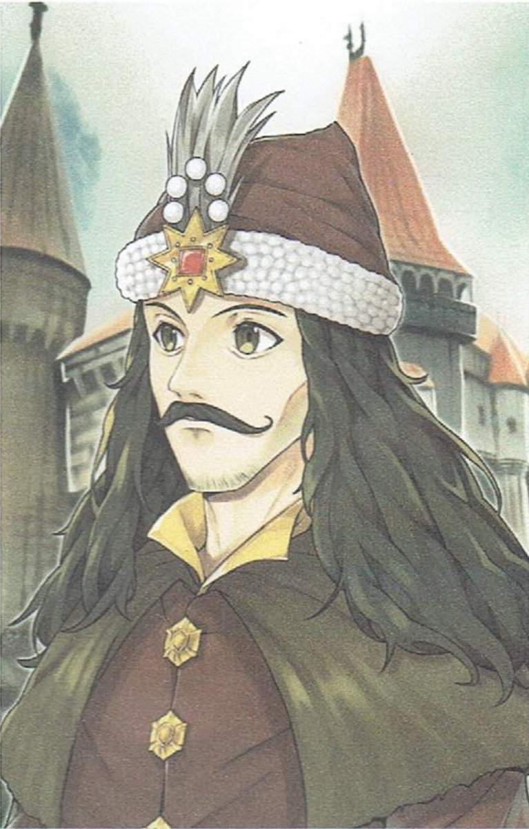 brown_eyes, brown_hair, castle, facial_hair, goatee, highres, long_hair, male_focus
