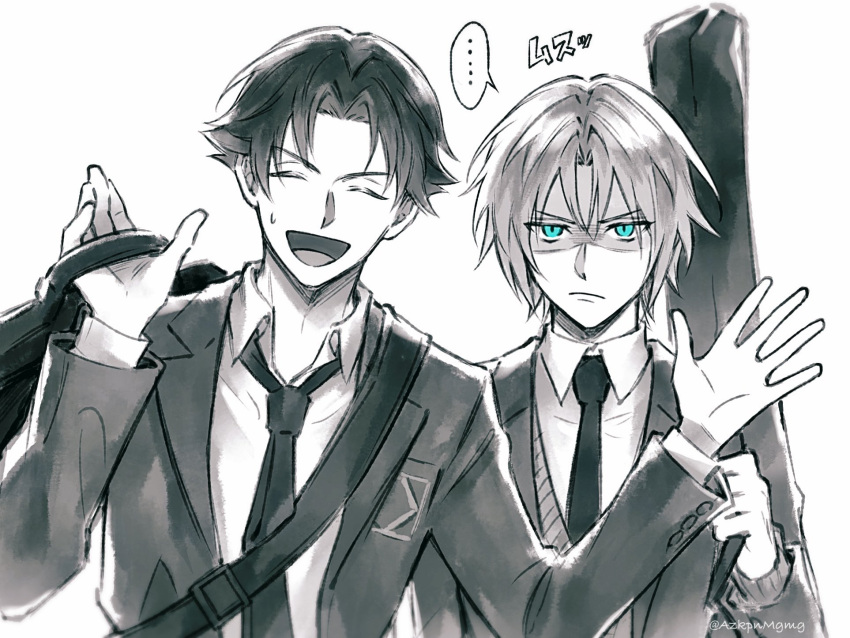 ..., 2boys, 2girls, 3wa_tari, angeal_hewley, angeal_hewley_(shinra_private_academy), aqua_eyes, bag