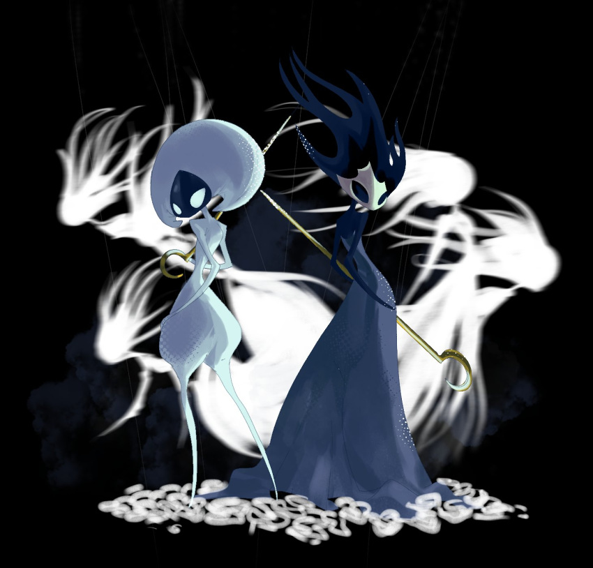 1other, 6+girls, black_background, black_eyes, commentary, english_commentary, highres, holding