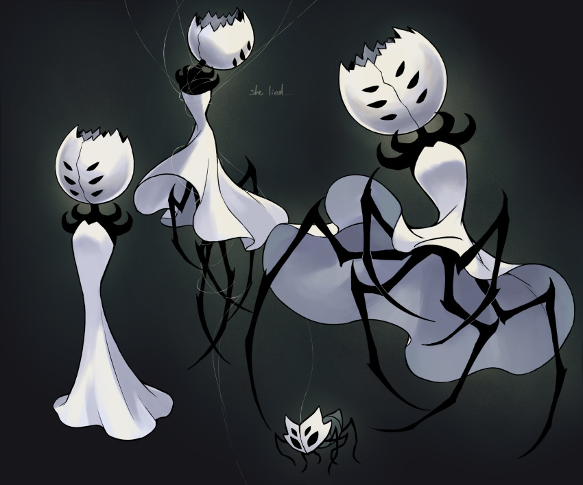 1girl, arthropod_girl, arthropod_limbs, black_eyes, black_skin, colored_skin, dress, english_text