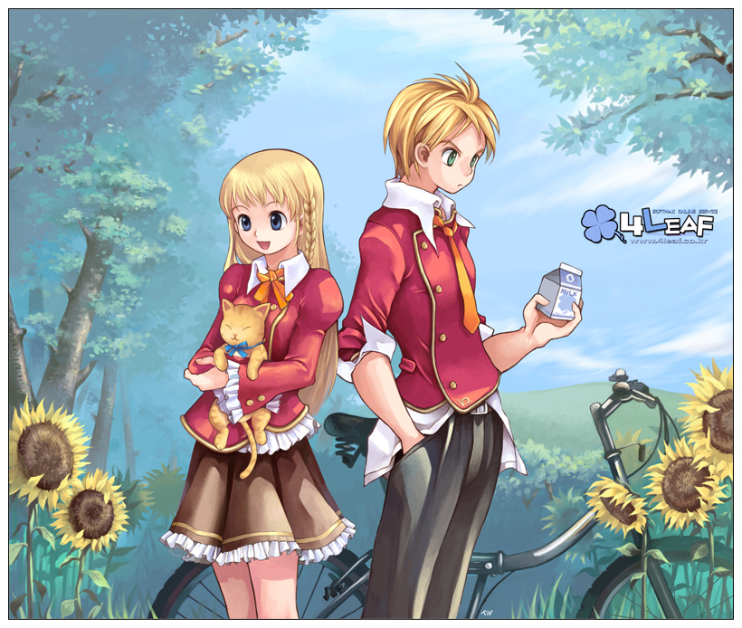 1boy, 1girl, 4leaf, :d, alternate_costume, animal, archived_source, artist_name