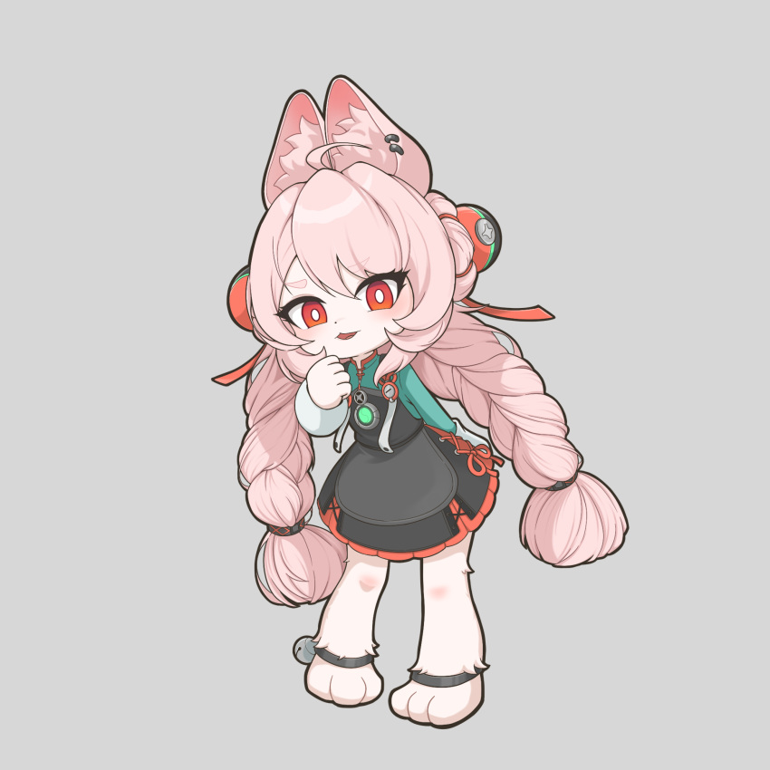 1girl, ahoge, animal_ear_fluff, animal_ears, braid, bright_pupils, ear_piercing, furry
