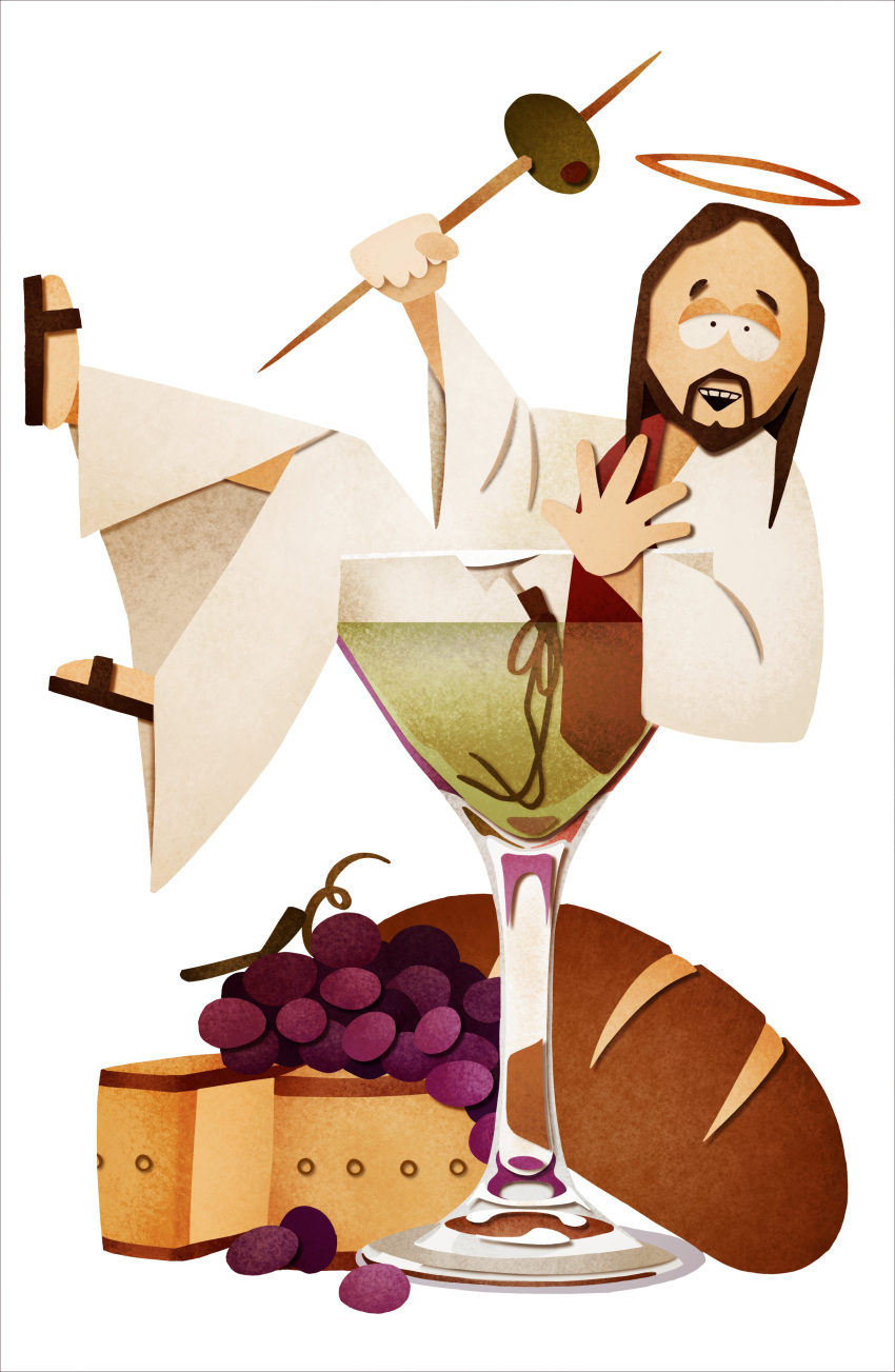 1boy, absurdres, beard, bread, brown_hair, cheese, cocktail_glass, cup