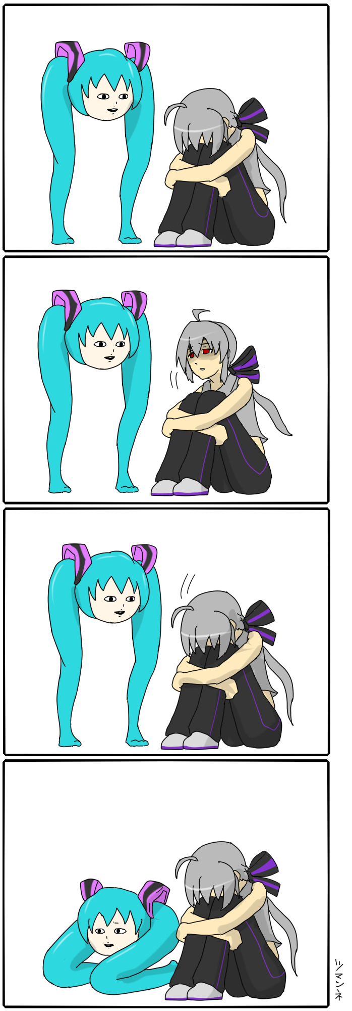 4koma, ahoge, bow, comic, hair_bow, hair_ornament, highres, long_hair