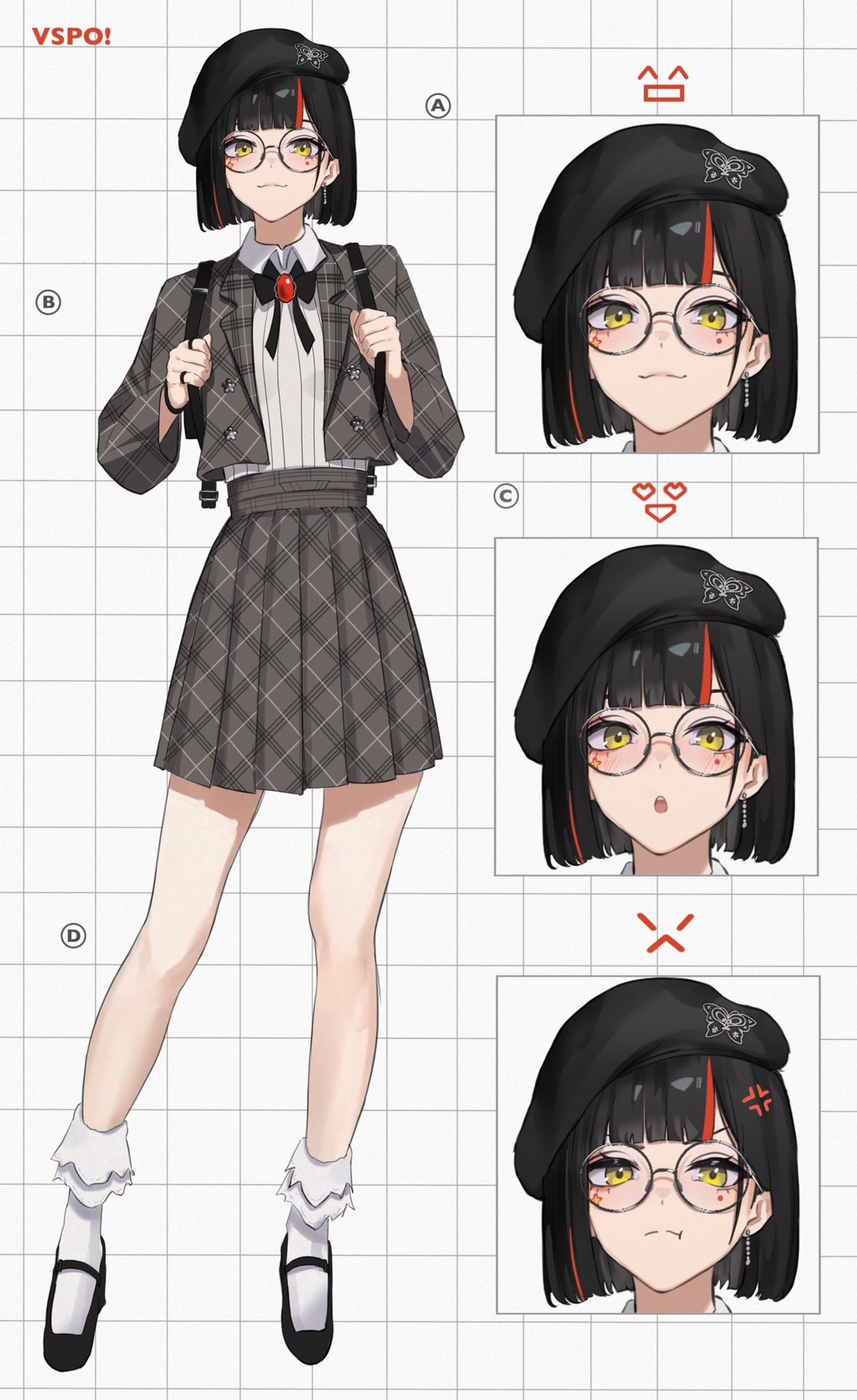 .akuma, 1girl, :3, beret, black_bow, black_bowtie, black_hair, black_hat