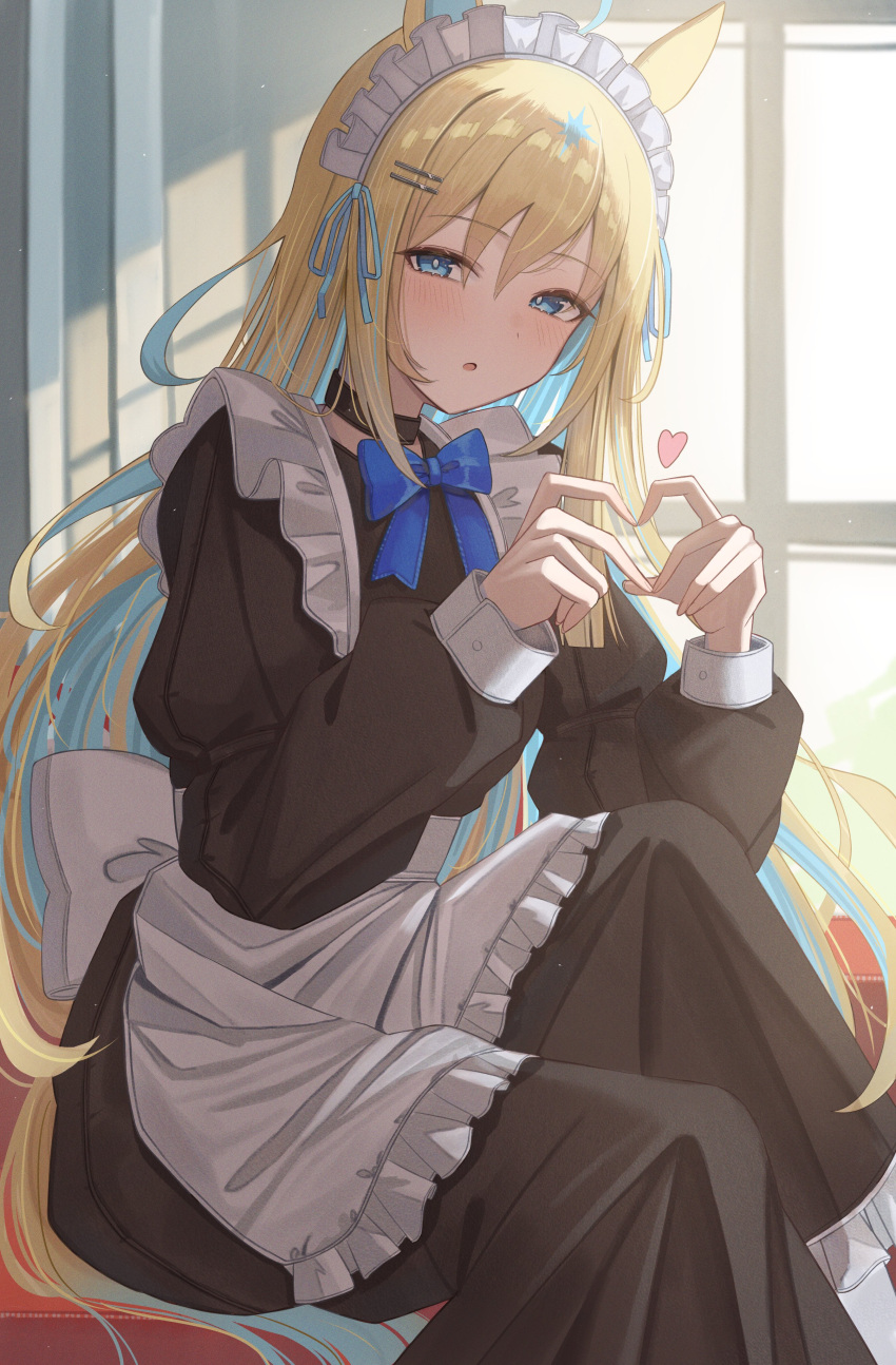 1girl, absurdres, ahoge, alternate_costume, animal_ears, apron, black_choker, black_dress