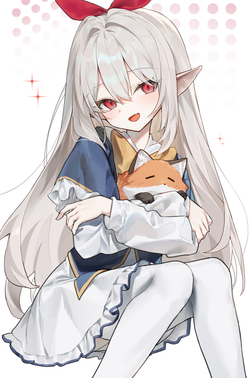 1girl, :d, absurdres, animal, bow, chinese_commentary, commentary, dress