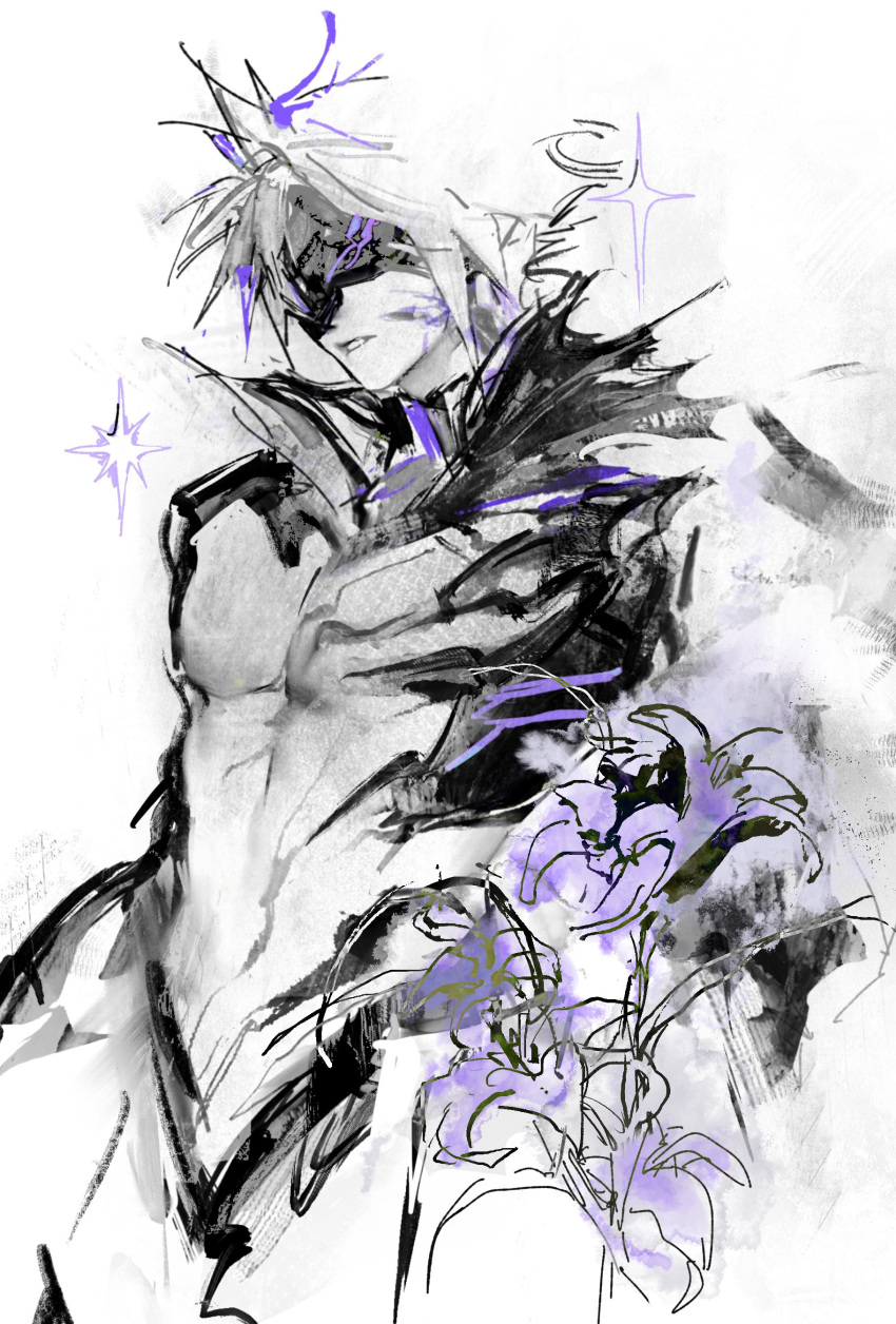 1boy, absurdres, armor, black_armor, black_mask, bodystocking, cloud_strife, cloud_strife_(bahamut_garb)
