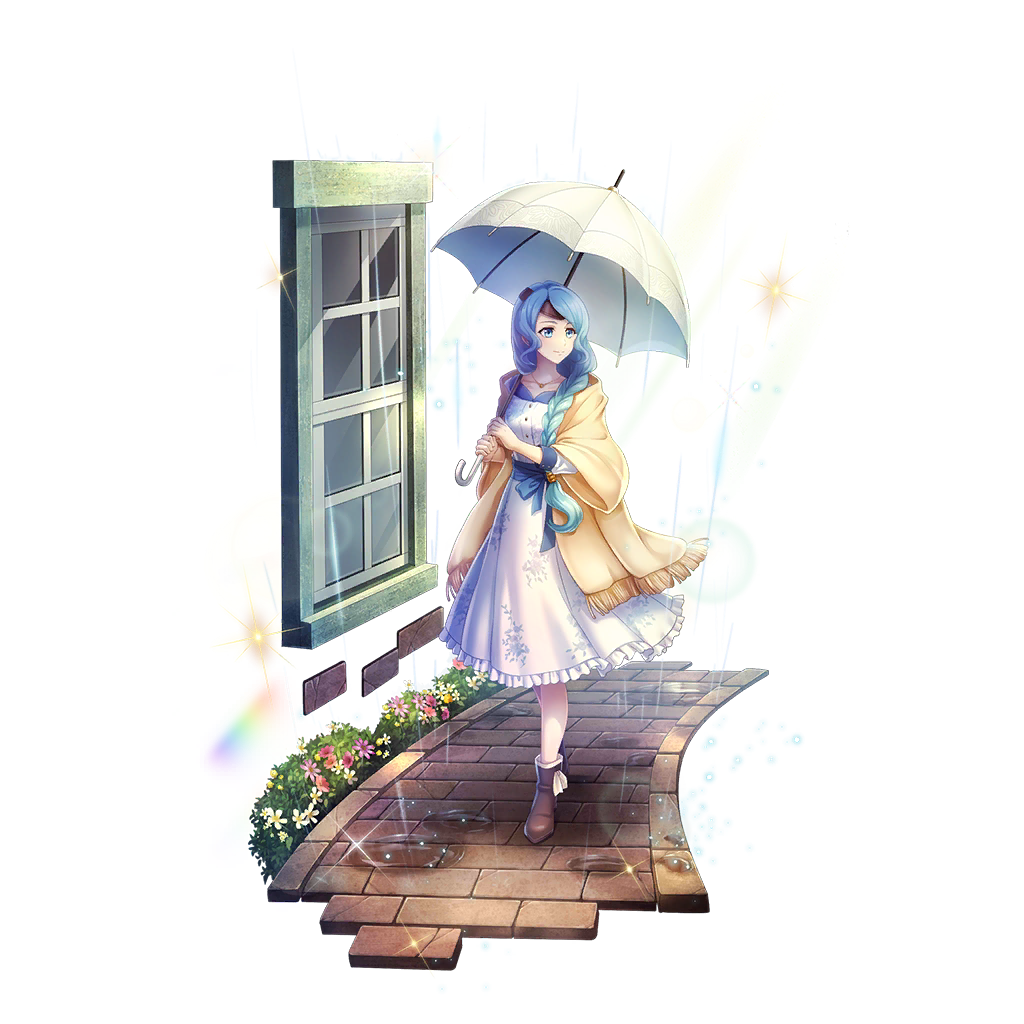 1girl, ankle_boots, artist_request, blue_dress, blue_eyes, blue_hair, boots, braid