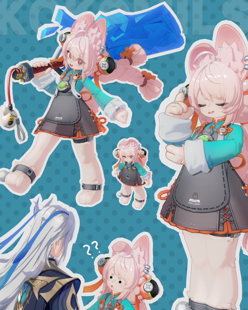 1boy, 1girl, 3d, ?, absurdres, accessories, animal_ear_fluff, animal_ears