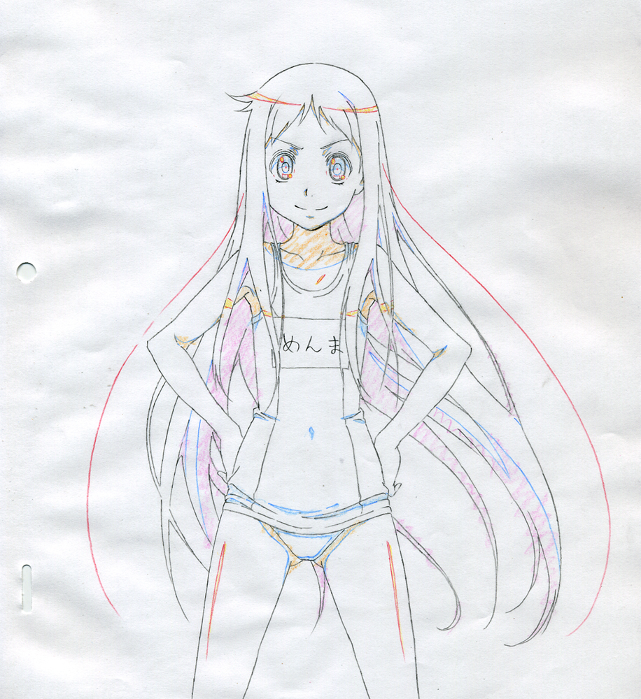 hands_on_hips, honma_meiko, lineart, long_hair, school_swimsuit, swimsuit, utsuki