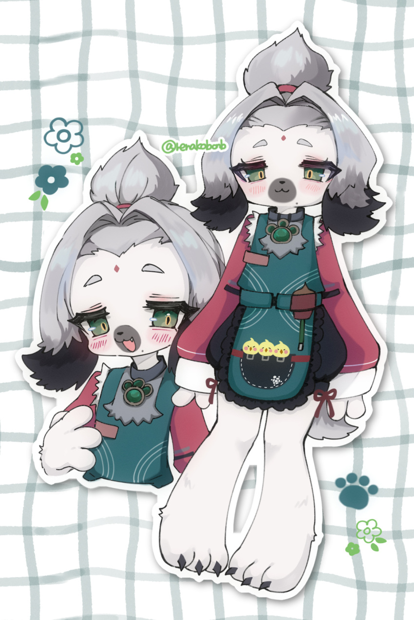1girl, animal_ears, cairn_(zenless_zone_zero), chinese_clothes, dog_ears, dog_girl, dress, facial_mark