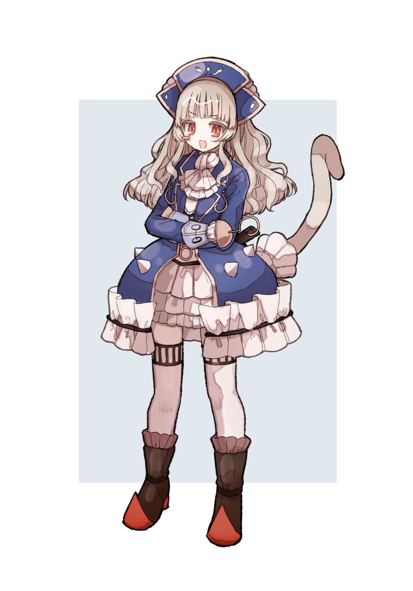 1girl, blonde_hair, boots, butter_run, captain_grace, crossed_arms, dress, frilled_dress