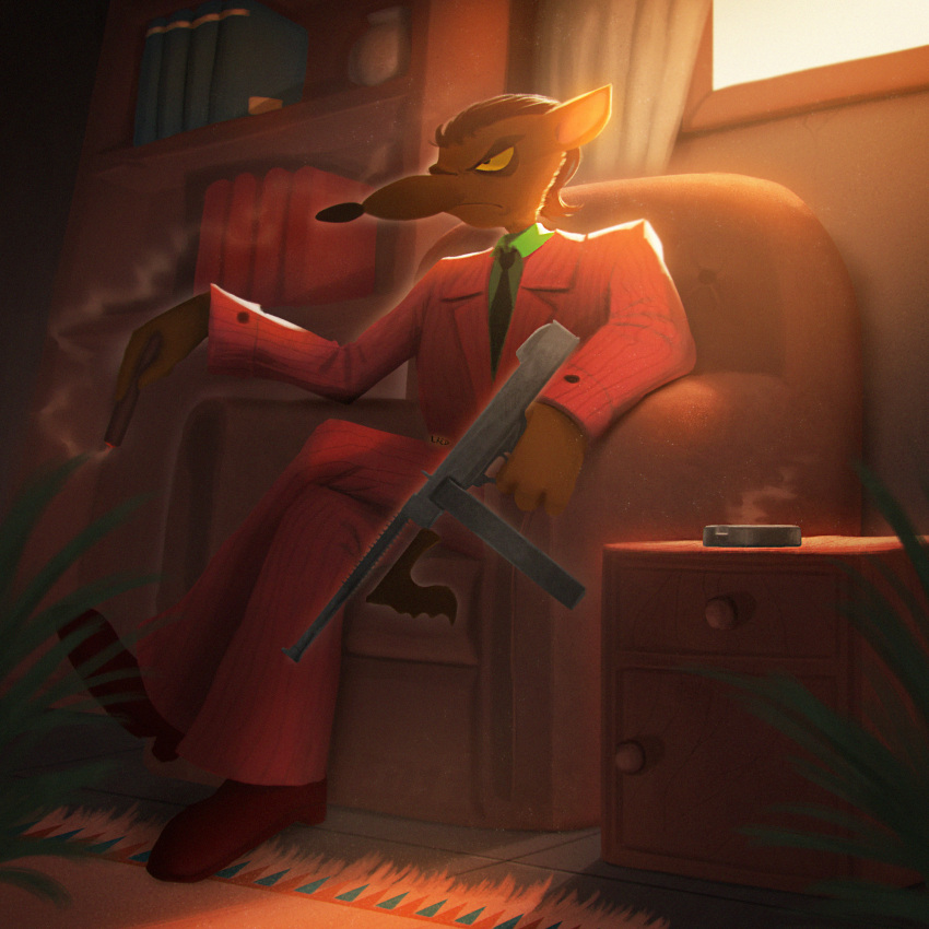 1boy, bad_link, cigar, crash_bandicoot_(series), crossed_legs, furry, furry_male, gun