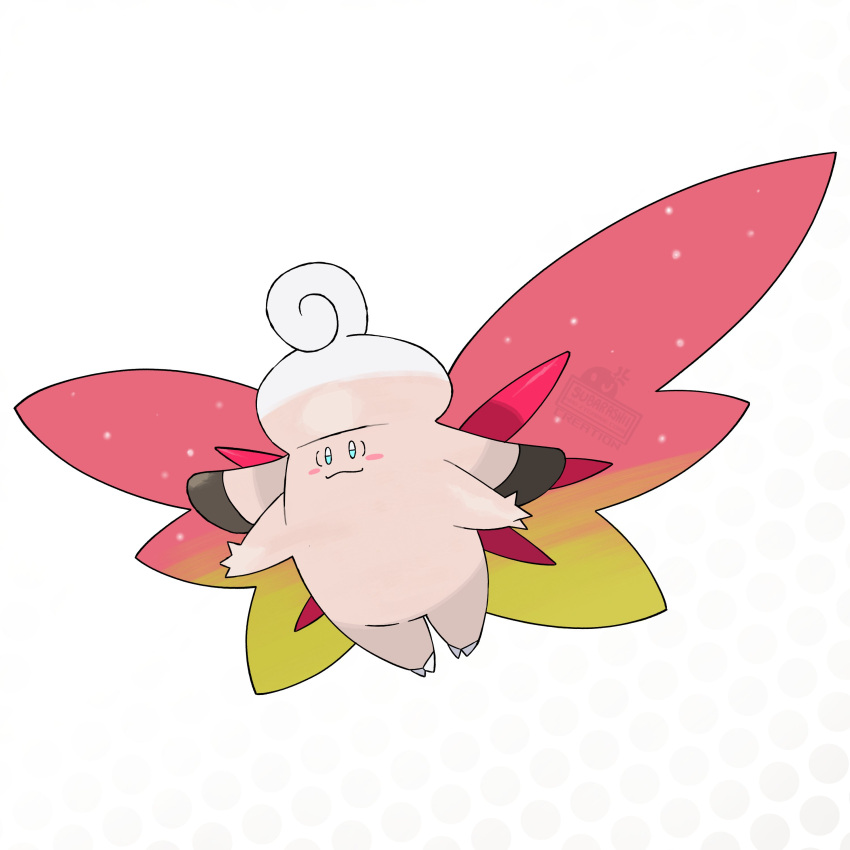 absurdres, alien, blue_eyes, blush_stickers, clefable, colored_skin, curly_hair, fairy