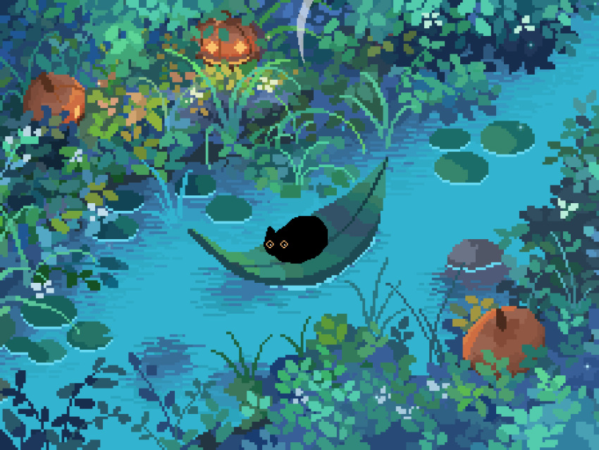 animated, animated_gif, black_cat, breathing, cat, curled_up, decomposedmaw, floating