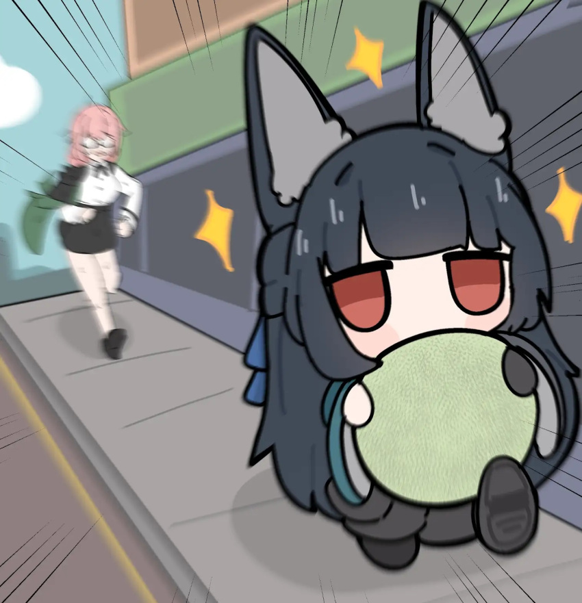 animal_ears, chasing, fox_ears, hoshimi_miyabi, long_hair, melon, multiple_girls, nepnepping