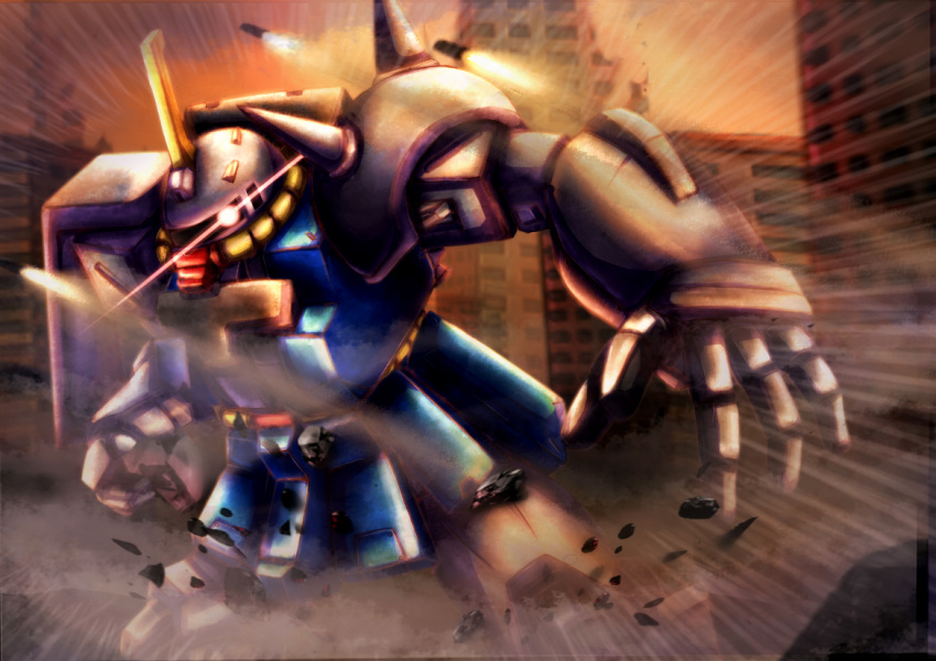 armor, building, city, commentary_request, company_connection, danshi_koukousei_no_nichijou, day, dodging