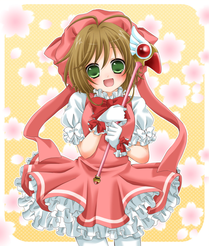 brown_hair, card_captor_sakura, child, dress, frills, fuuin_no_tsue, gloves, green_eyes