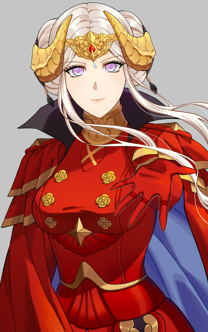 1girl, absurdres, armor, blue_cape, cape, closed_mouth, double_bun, edelgard_von_hresvelg