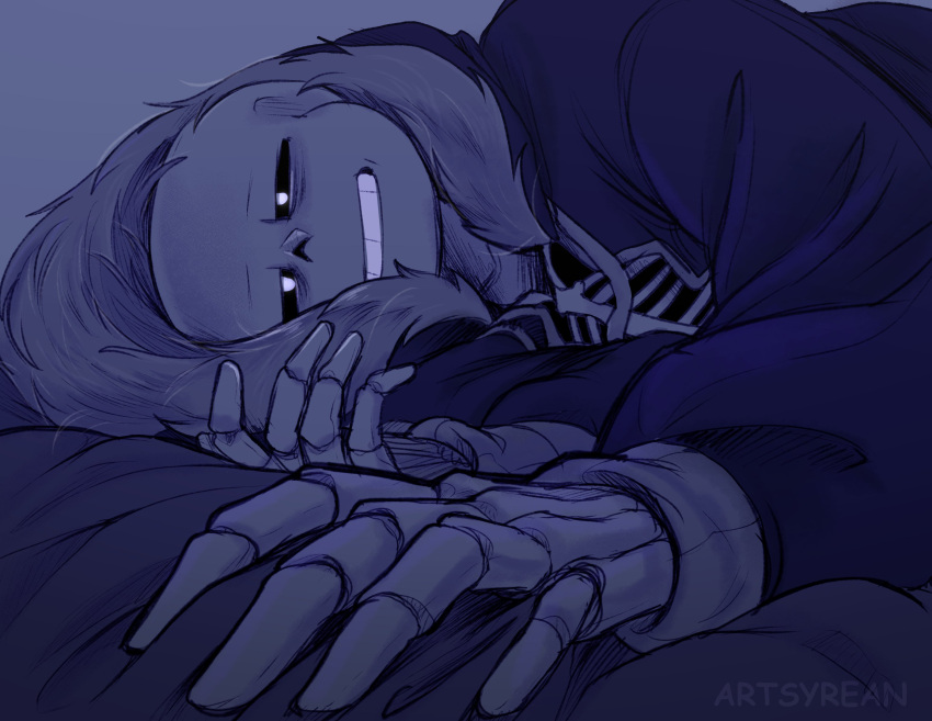1boy, artsyrean, blue_hoodie, english_commentary, fur-trimmed_hood, fur_trim, grin, highres