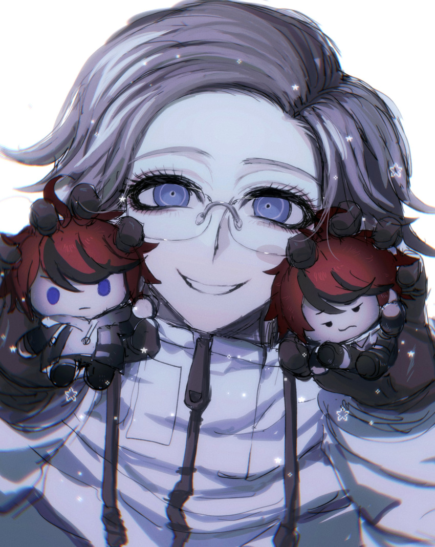1boy, absurdres, aotsuki_eito, black_gloves, blue_eyes, character_doll, commentary, doll