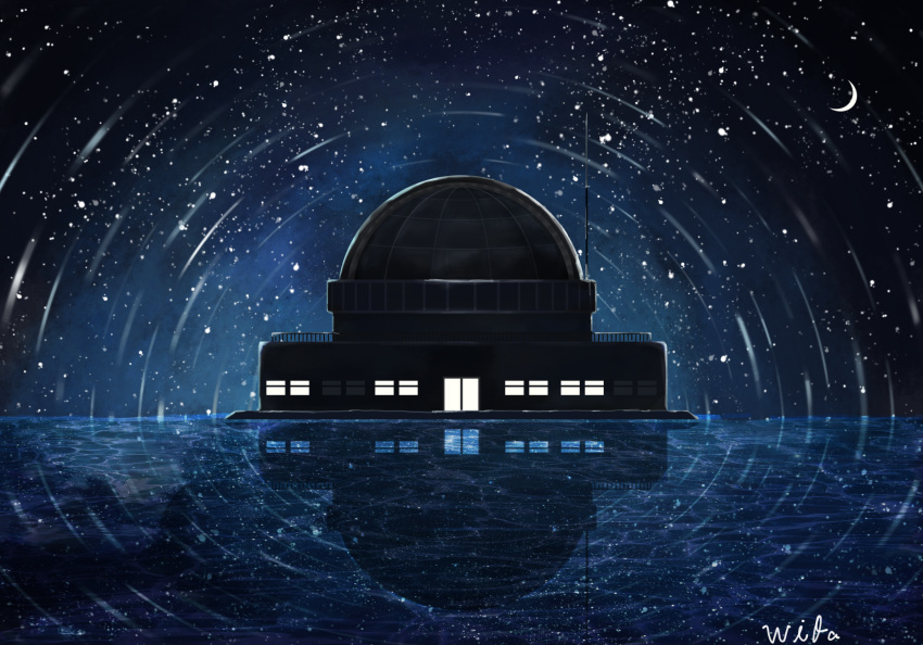 building, commentary_request, crescent_moon, hanm_rabi, highres, moon, night, night_sky
