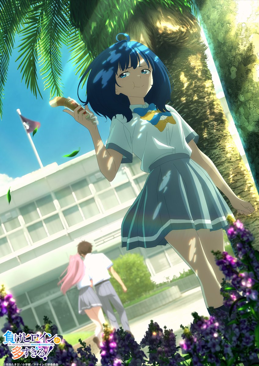 1boy, 2girls, anime_coloring, blue_bow, blue_bowtie, blue_eyes, blue_hair, blurry