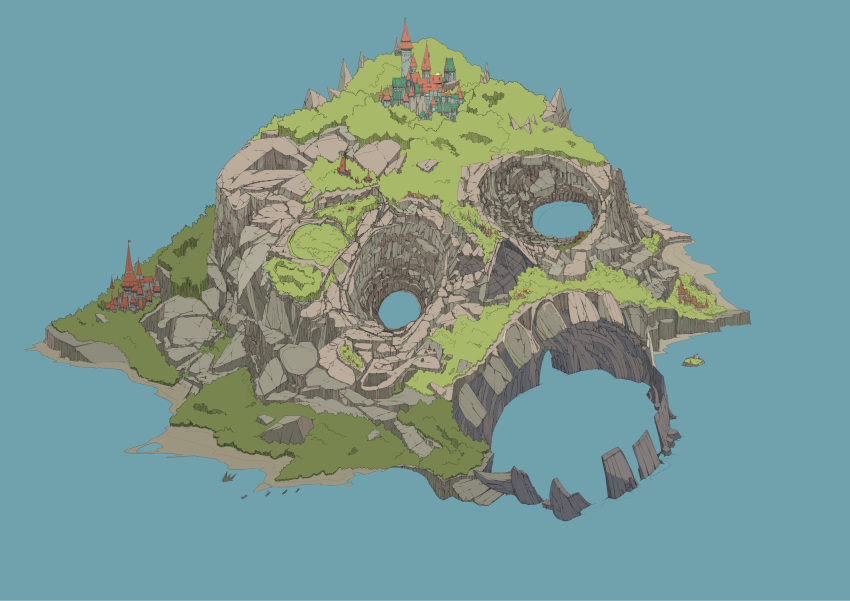 absurdres, cave, commentary_request, crater, forest, from_above, genki_(33209392), highres